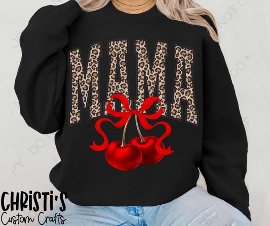 MAMA (Leopard print) red cherries with bow