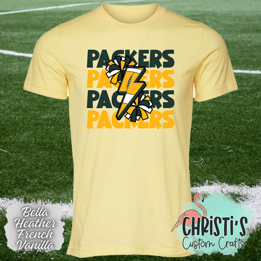 Packers repeat lightning bolt and poms