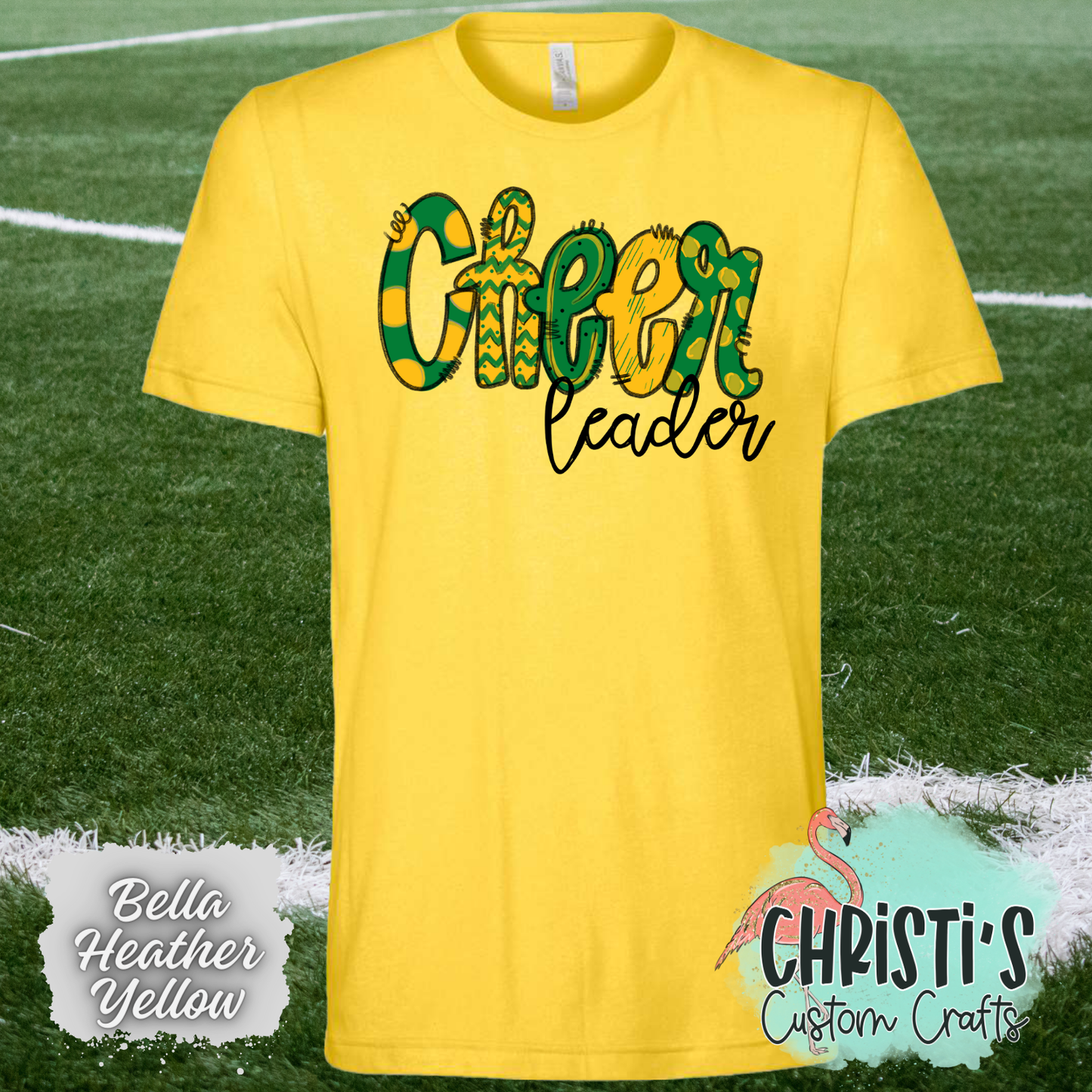 Green and Gold Cheer leader Doodle letters
