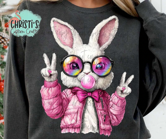 Peace out Bunny Blowing Bubble in Glasses