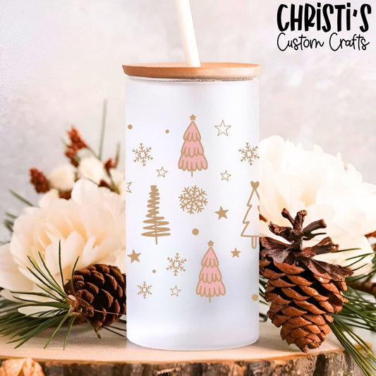 Pink and Gold Trees on Frosted Glass