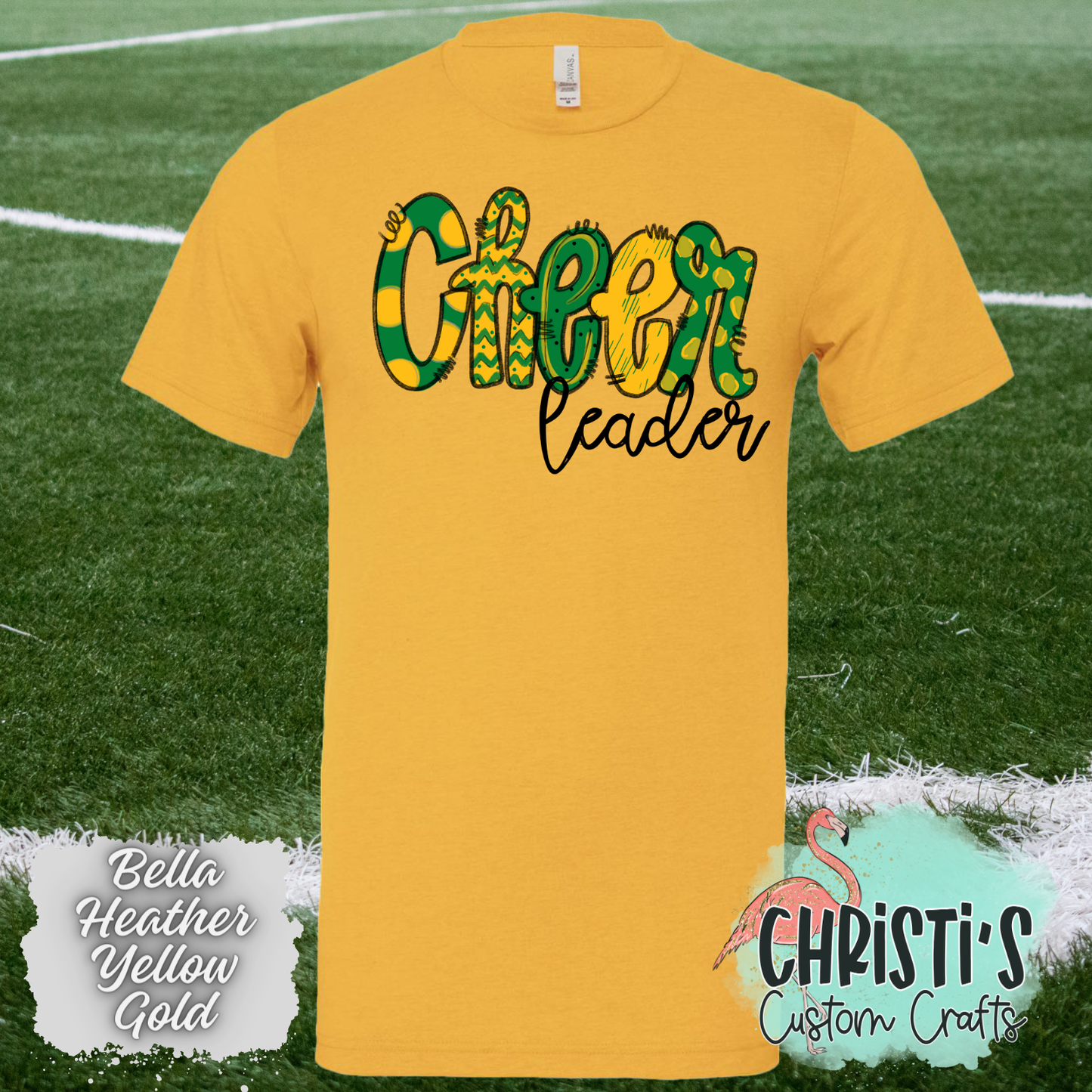 Green and Gold Cheer leader Doodle letters