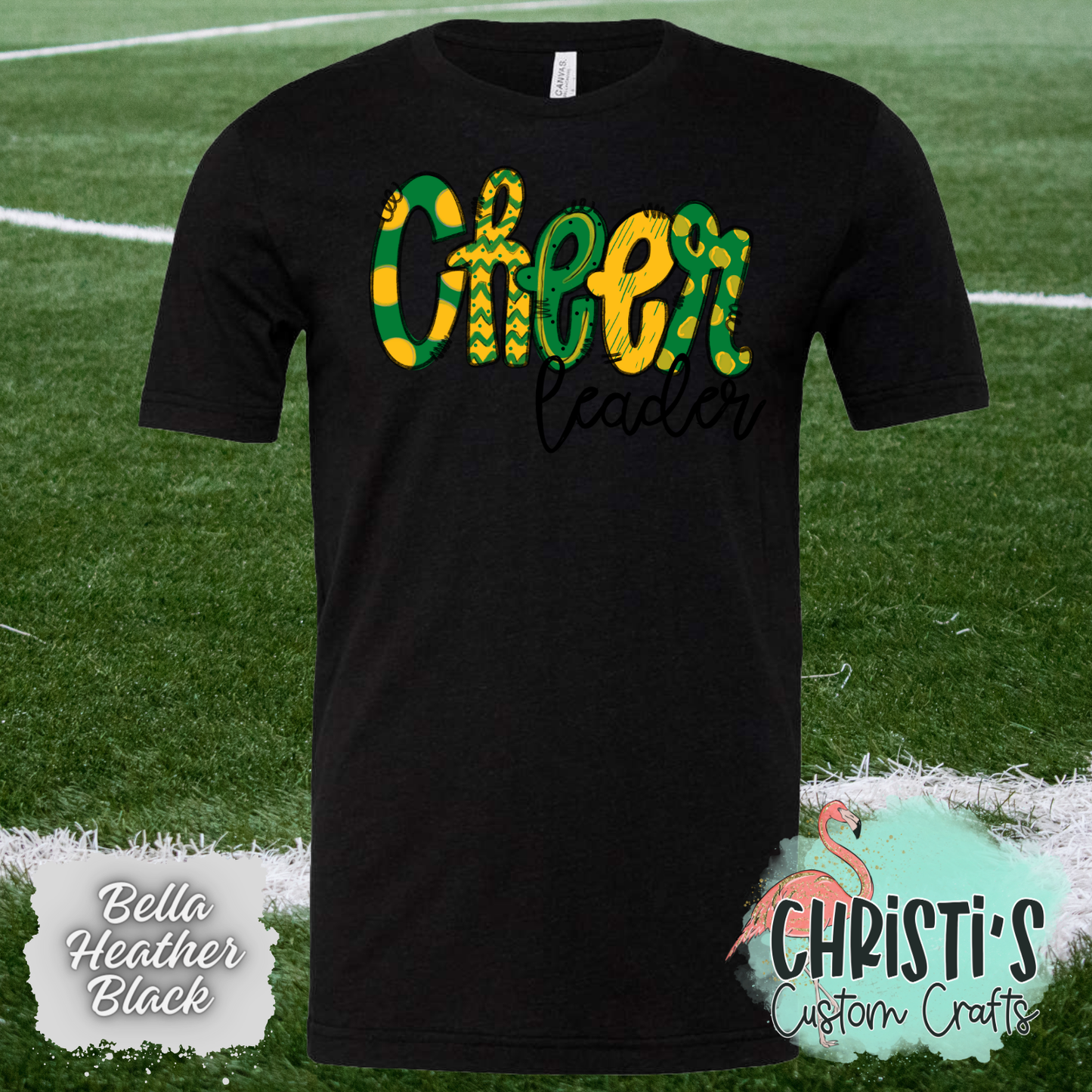 Green and Gold Cheer leader Doodle letters