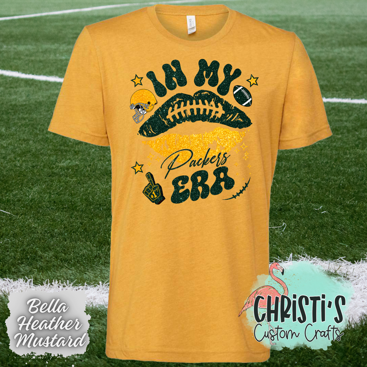 In my Packers Era with faux glitter look lips