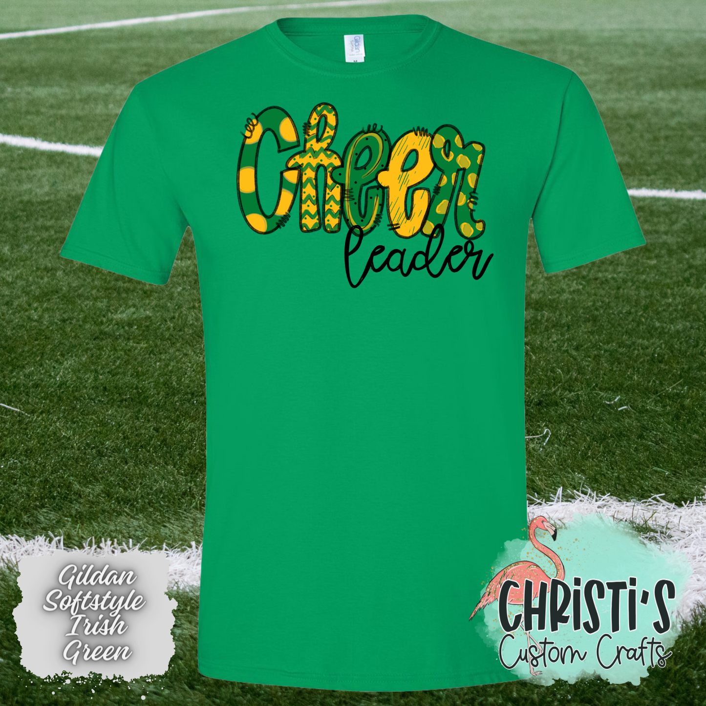 Green and Gold Cheer leader Doodle letters