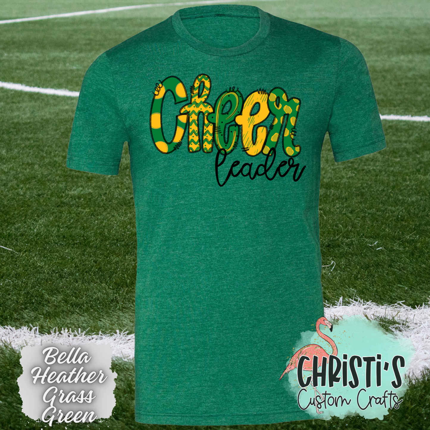 Green and Gold Cheer leader Doodle letters