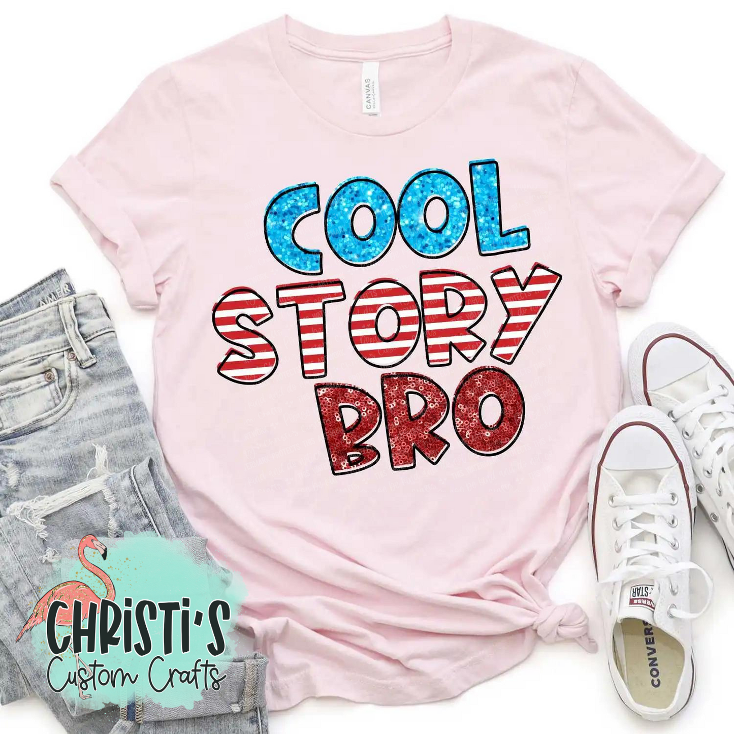 Cool Story Bro (stacked Blue, Stripes, red)