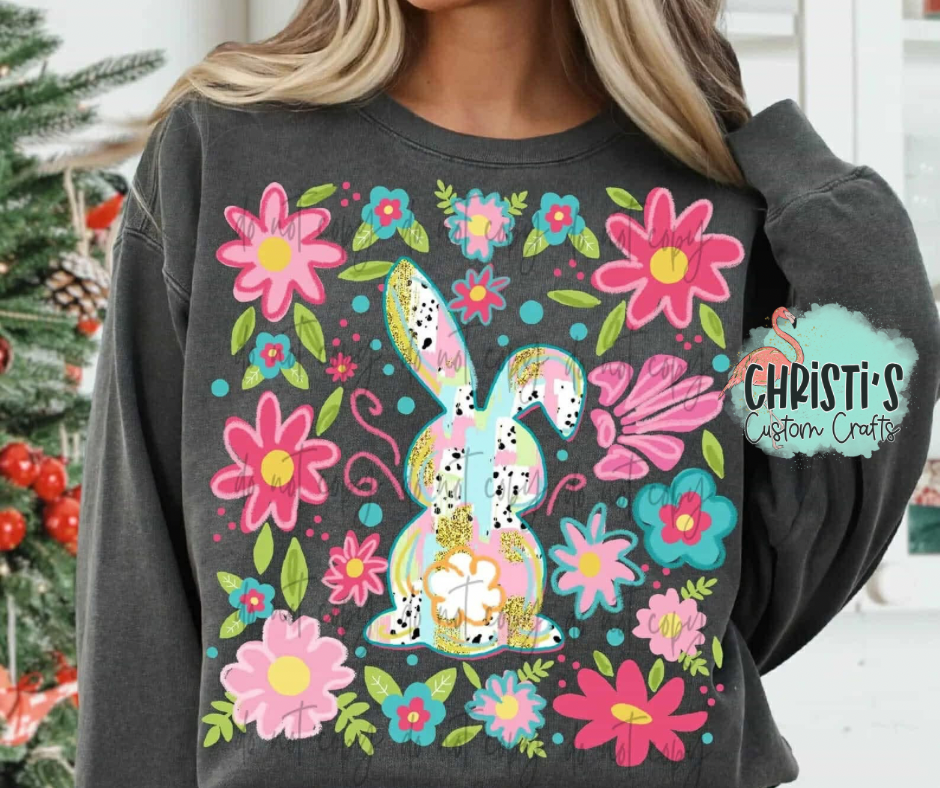 Spring Floral background brushstroke Bunny