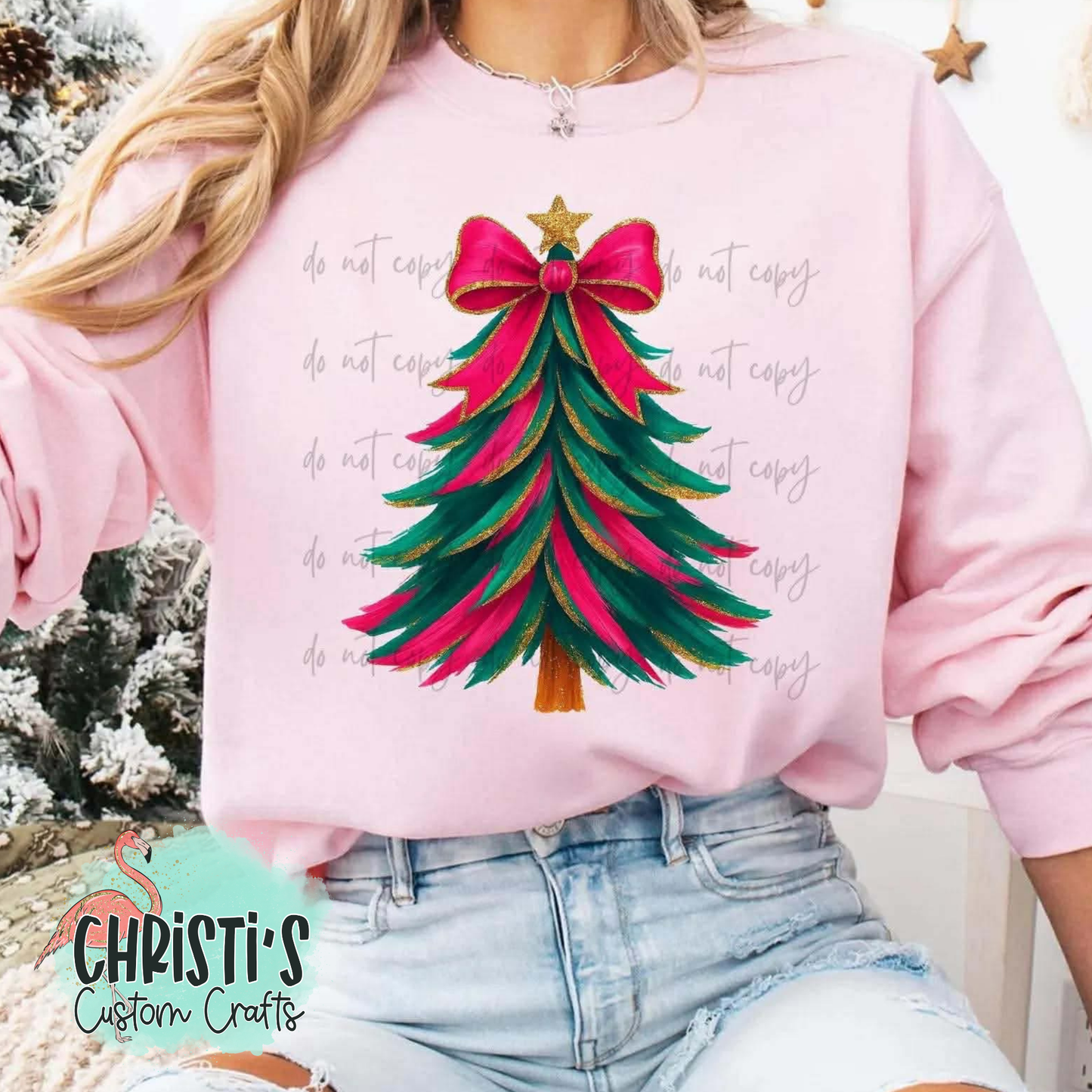 Green,Hot Pink,Gold Tree with Bow