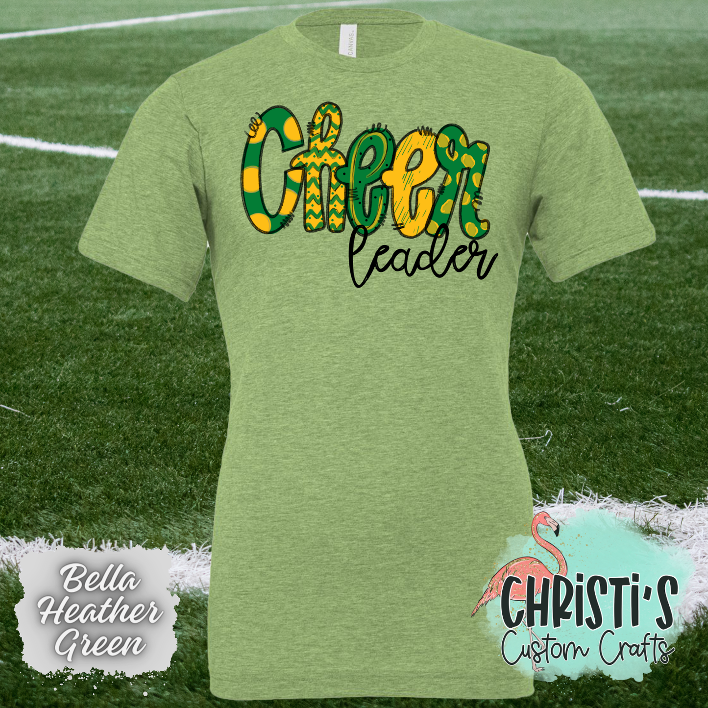 Green and Gold Cheer leader Doodle letters