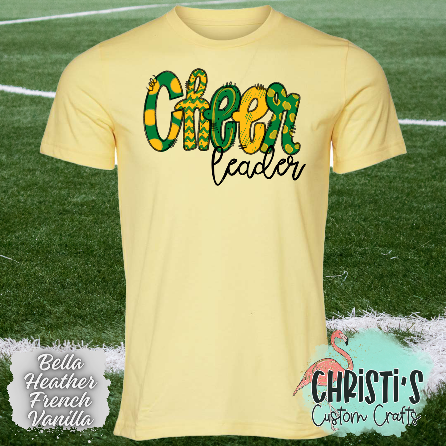 Green and Gold Cheer leader Doodle letters