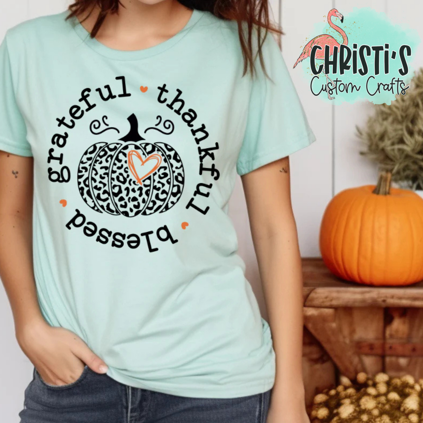 Grateful, Thankful,Blessed Circle leopard pumpkin