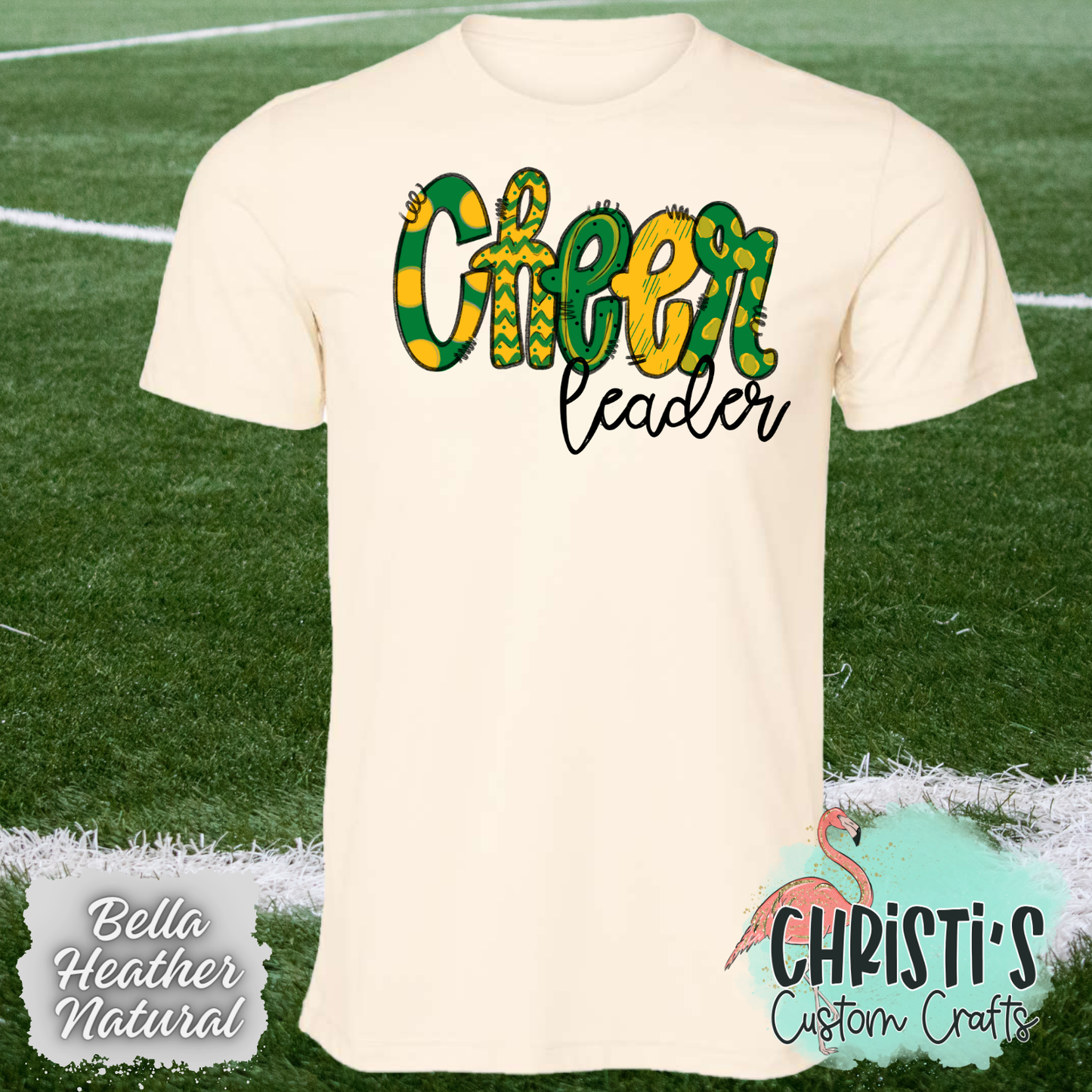 Green and Gold Cheer leader Doodle letters