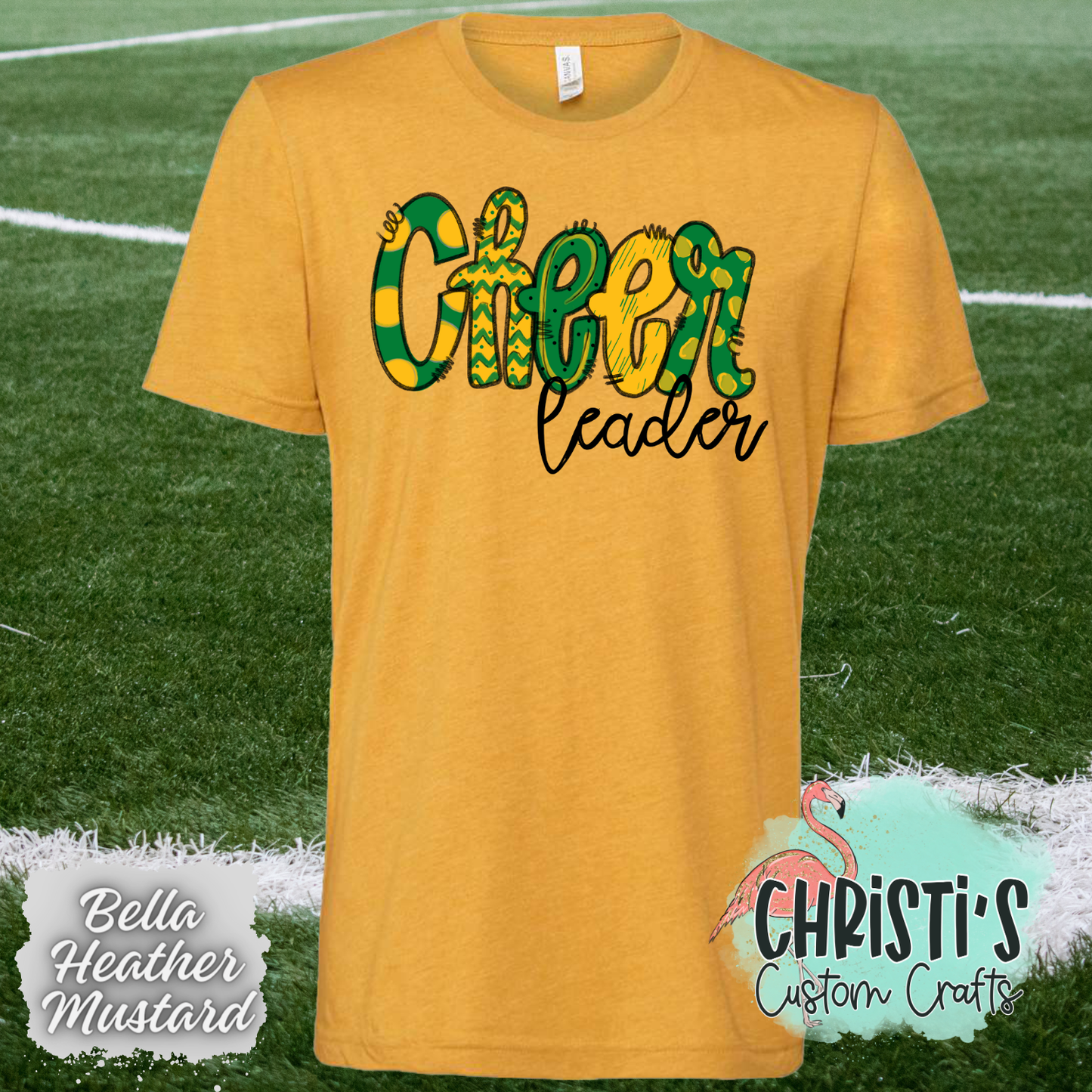 Green and Gold Cheer leader Doodle letters
