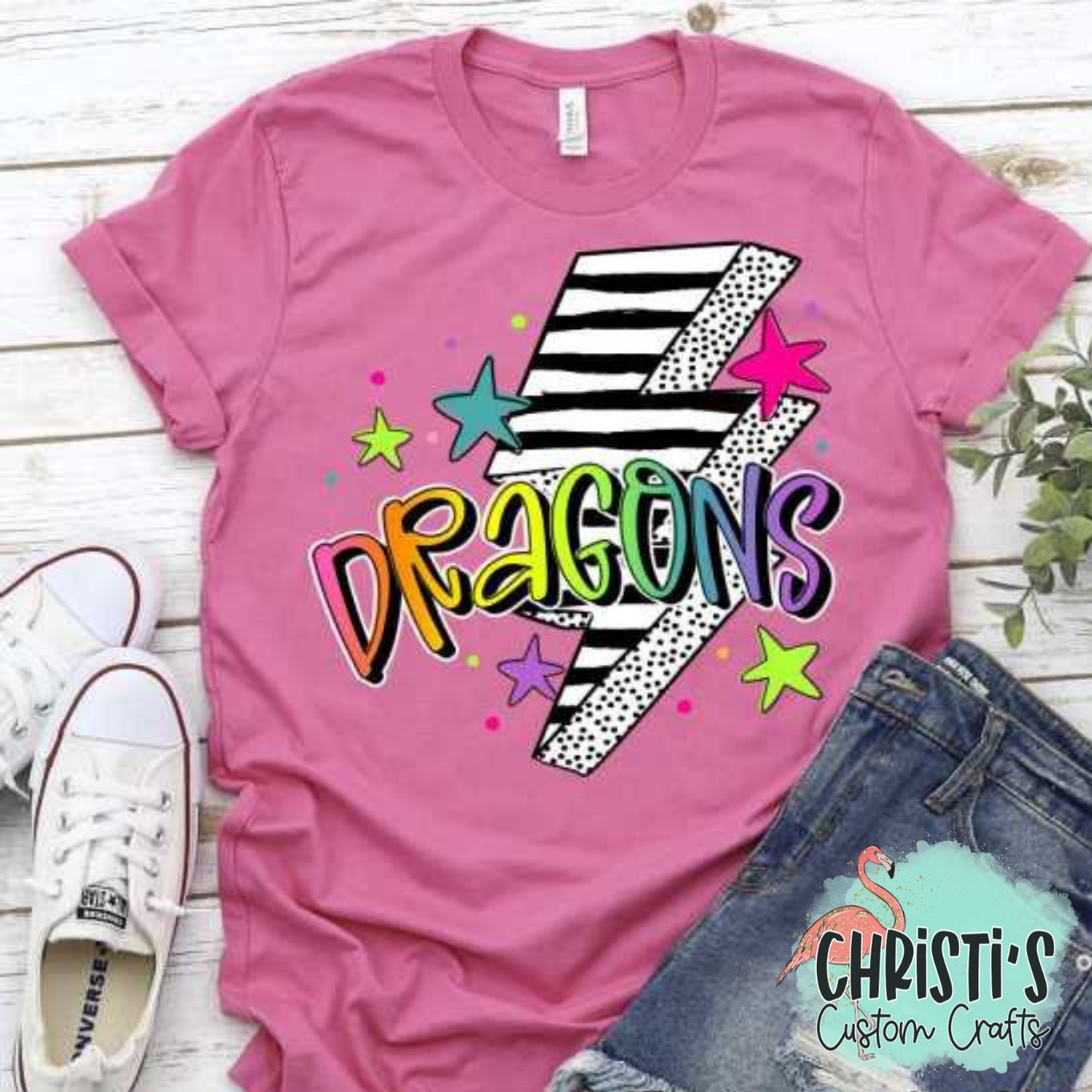 Striped Lightning Bolt Rainbow Mascot Words