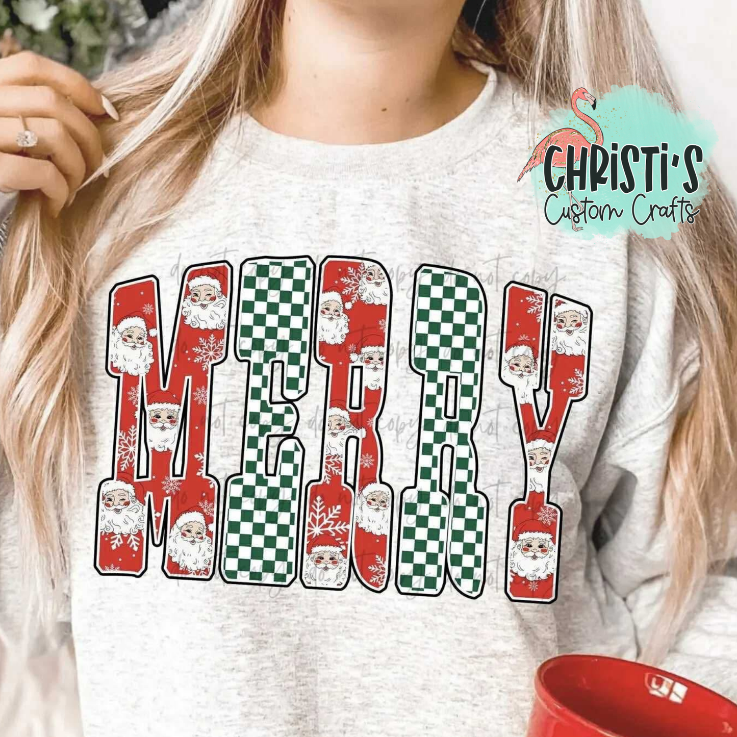 MERRY Santa Face and Green Checkered