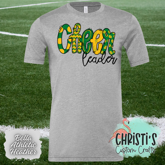 Green and Gold Cheer leader Doodle letters