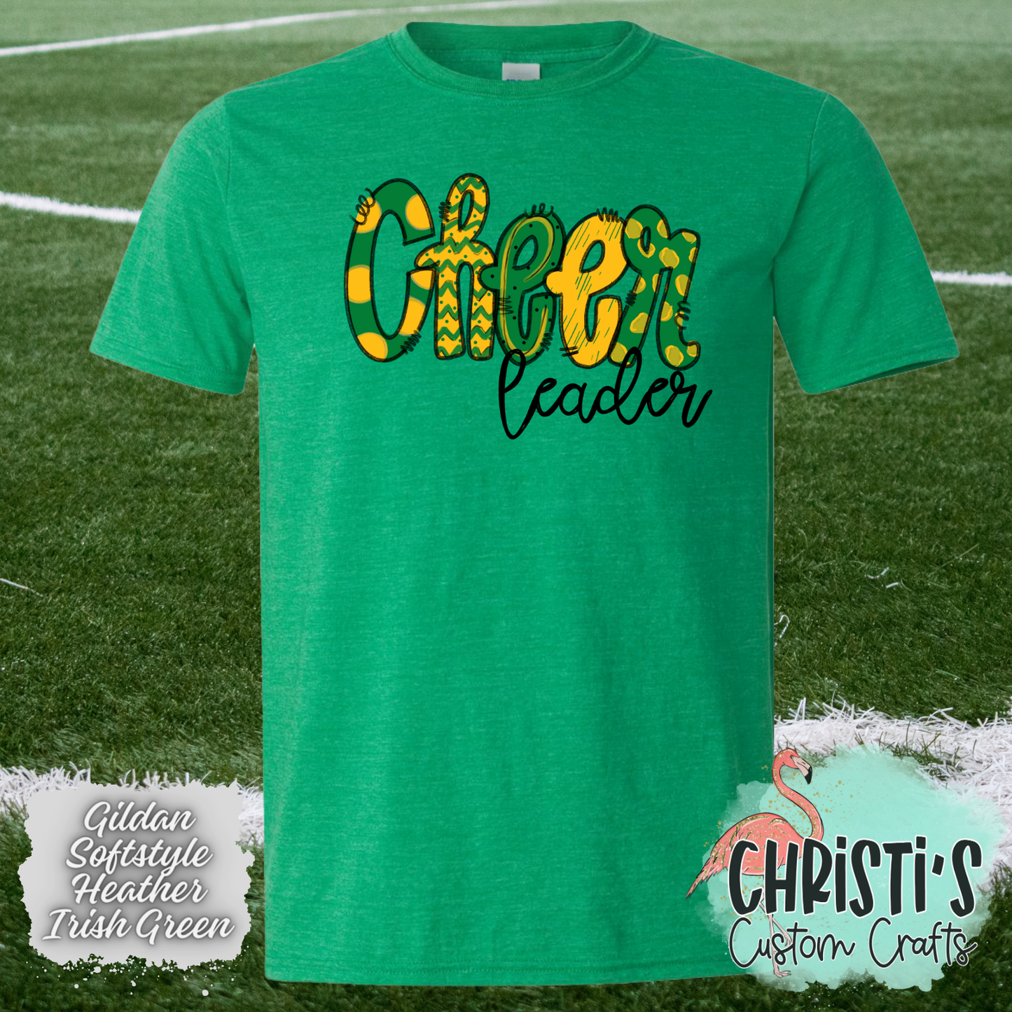 Green and Gold Cheer leader Doodle letters