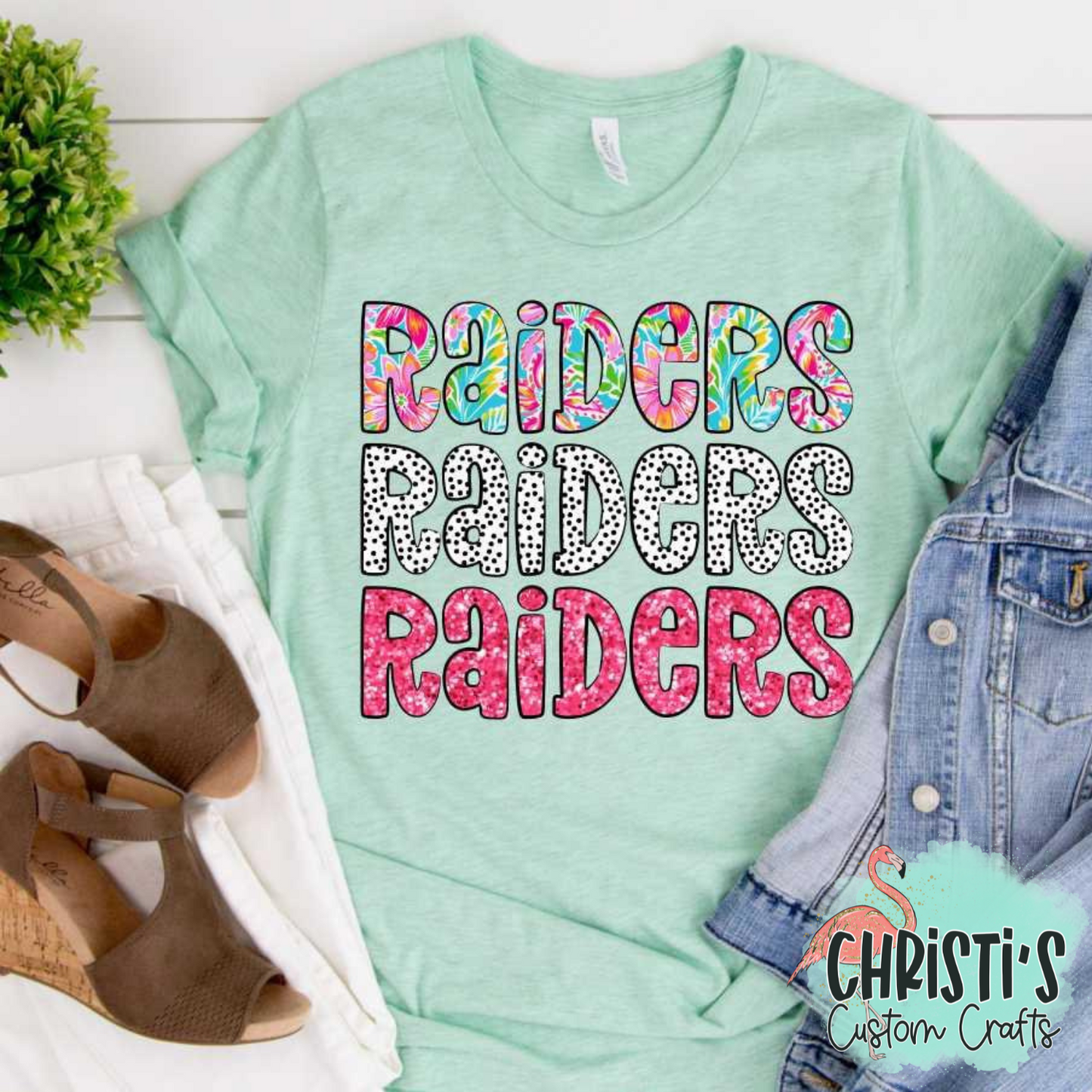 Triple Name Flower Dots Pink Glitter Mascot Names