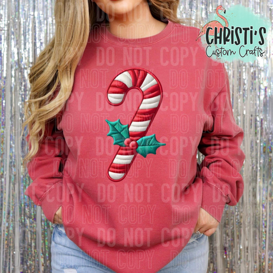 Faux Embroidery Candy Cane