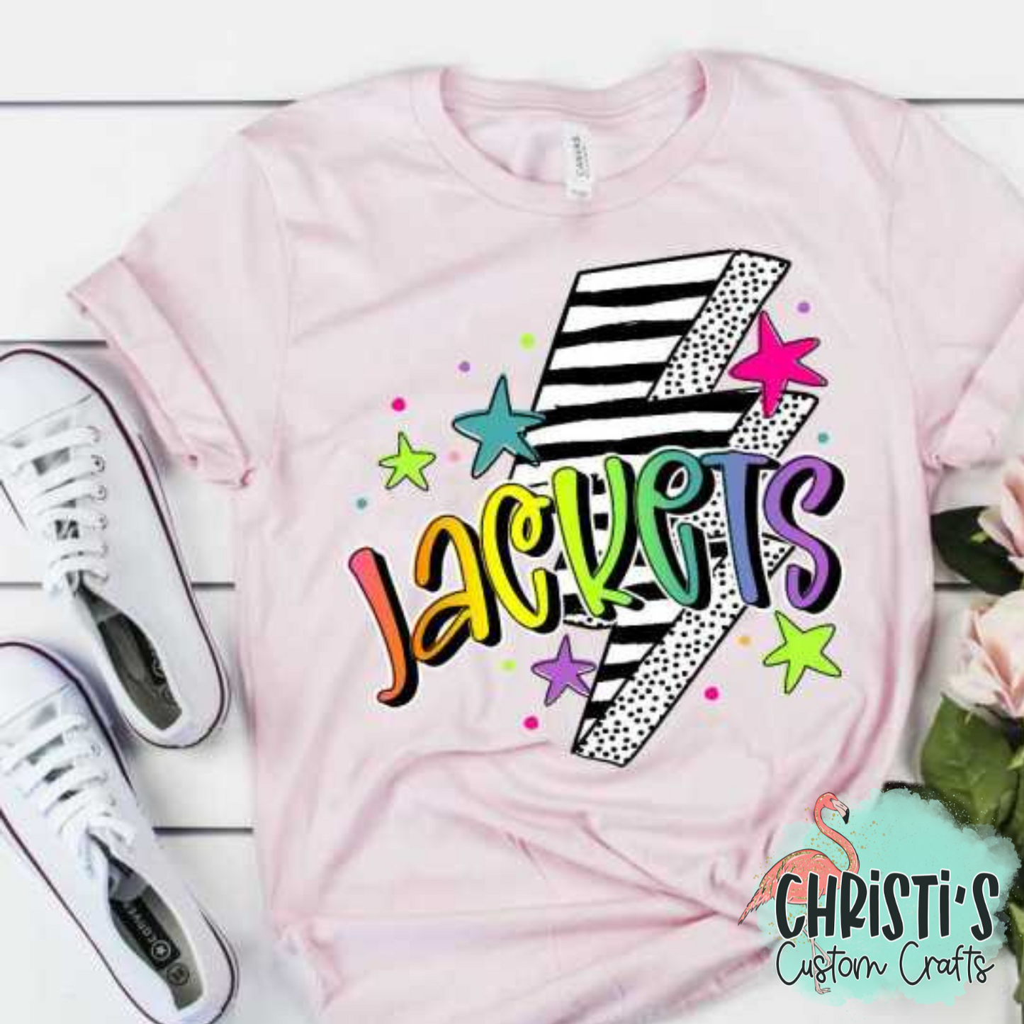 Striped Lightning Bolt Rainbow Mascot Words