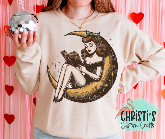 Girl Reading on Moon