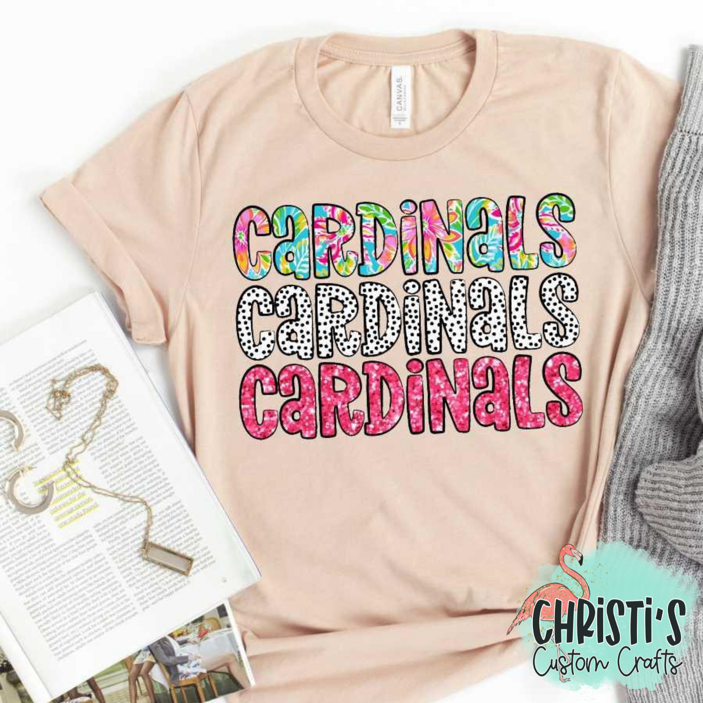 Triple Name Flower Dots Pink Glitter Mascot Names