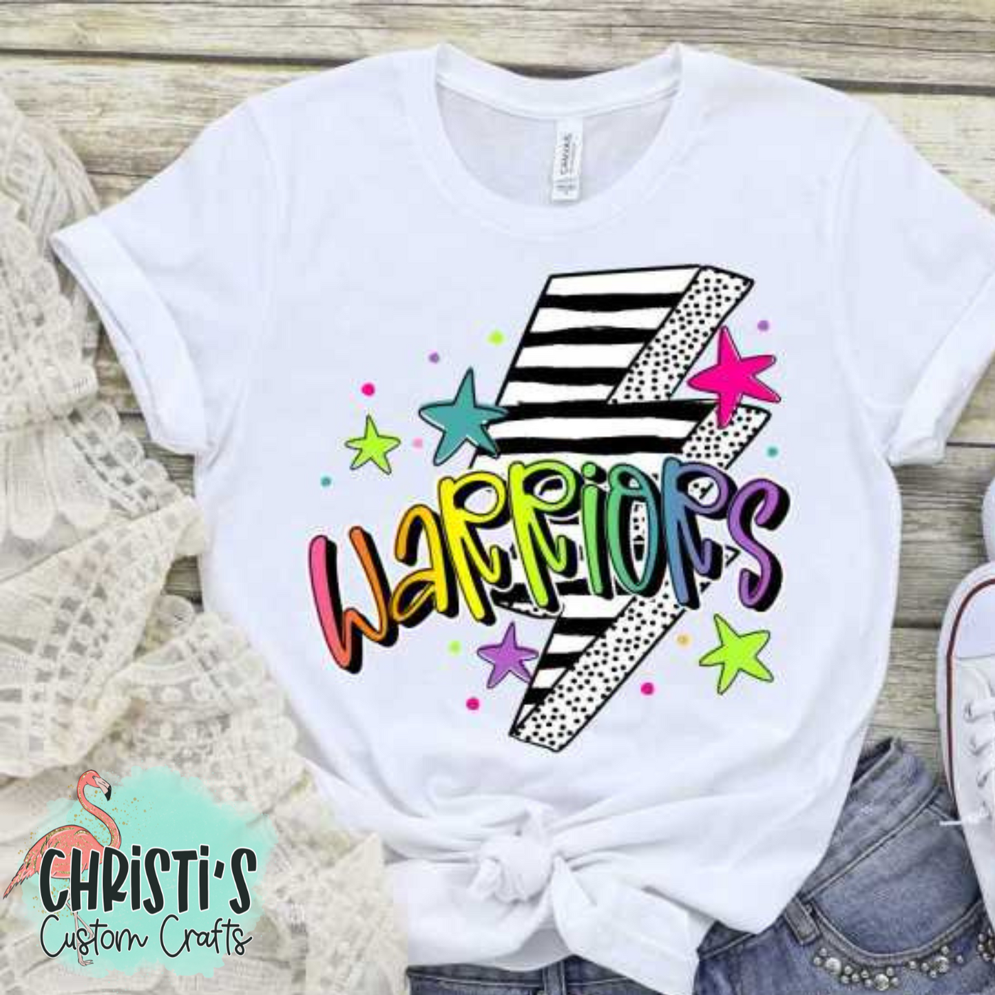 Striped Lightning Bolt Rainbow Mascot Words