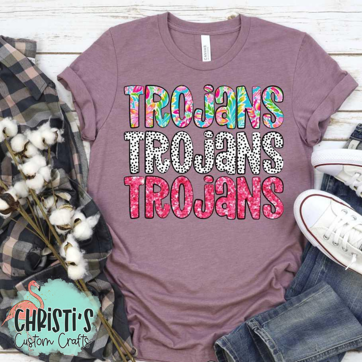 Triple Name Flower Dots Pink Glitter Mascot Names