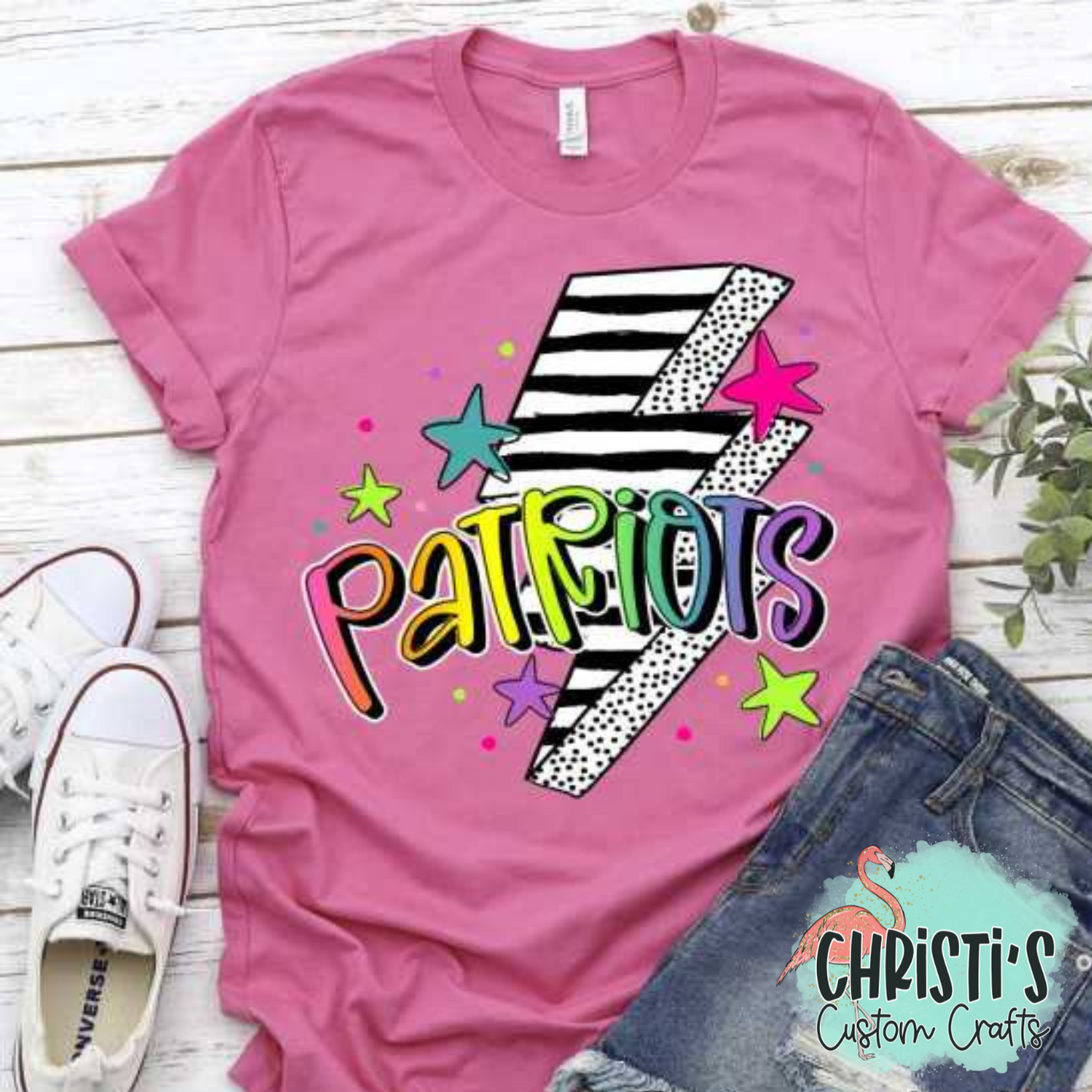 Striped Lightning Bolt Rainbow Mascot Words