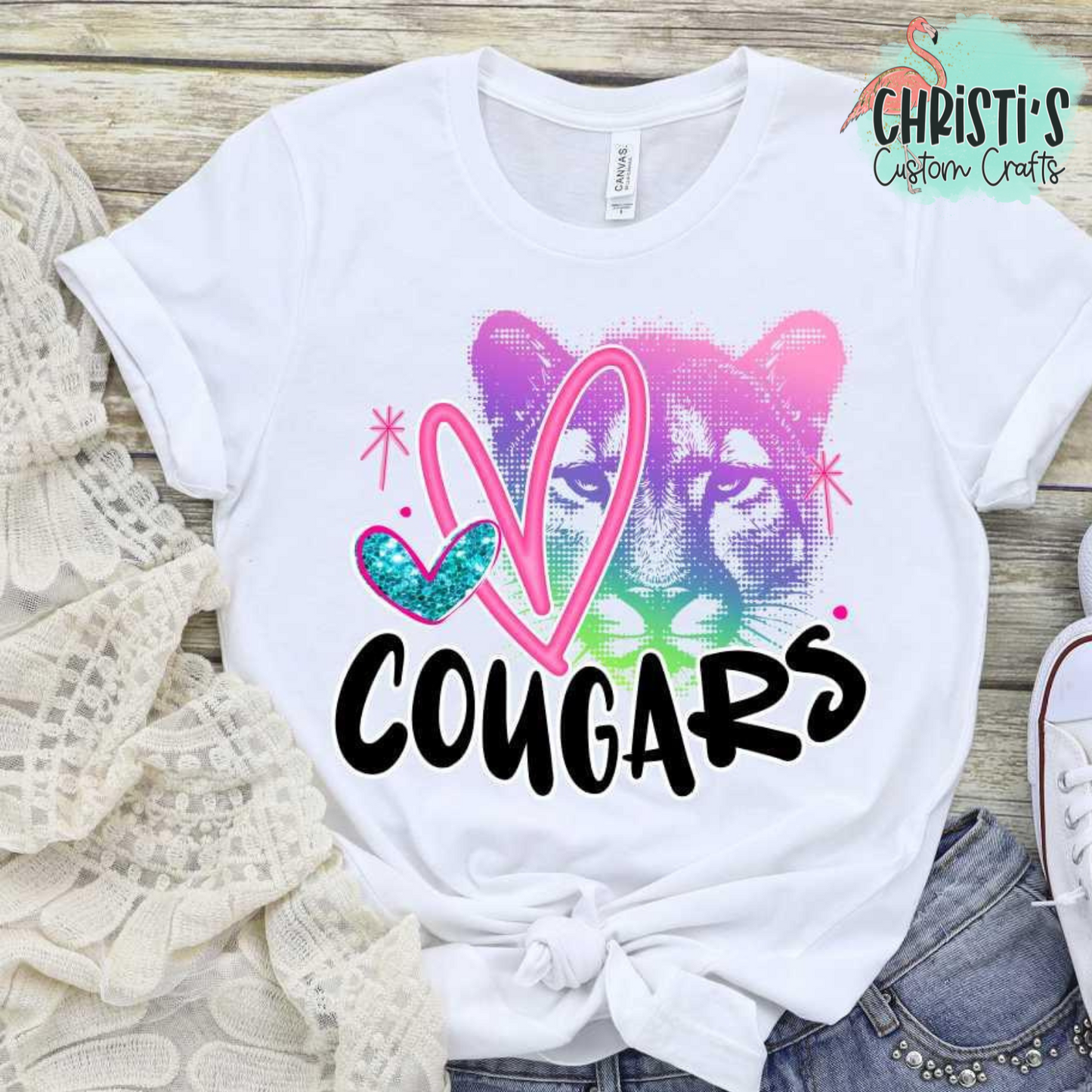 Rainbow Dot Mascot with Black Mascot Name & Pink Heart