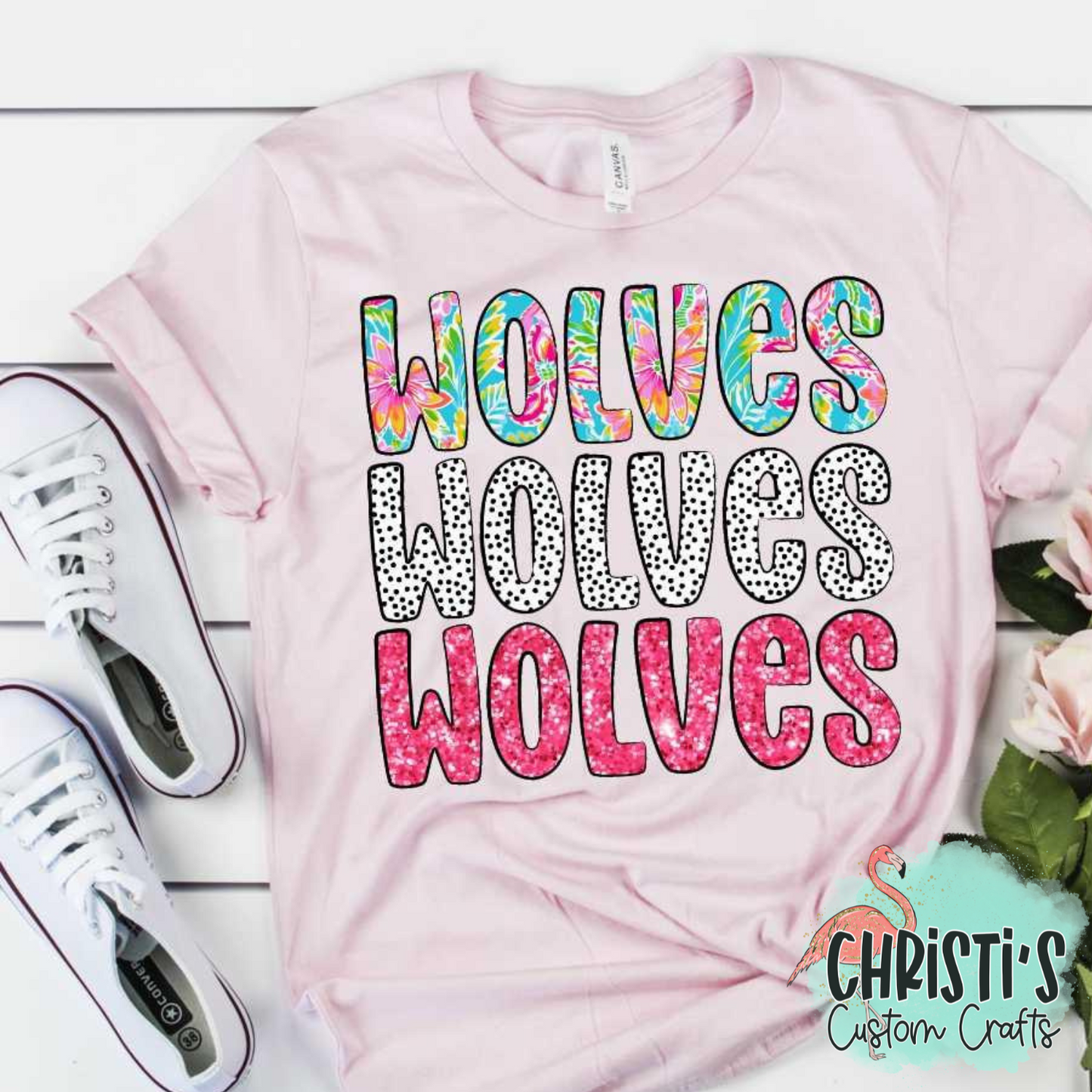 Triple Name Flower Dots Pink Glitter Mascot Names
