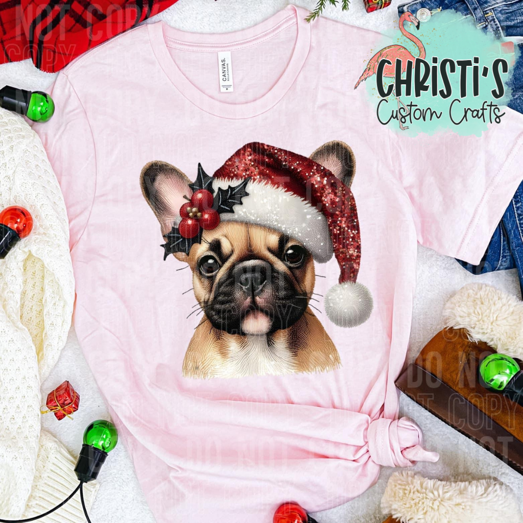 Frenchie Dog with Santa Hat