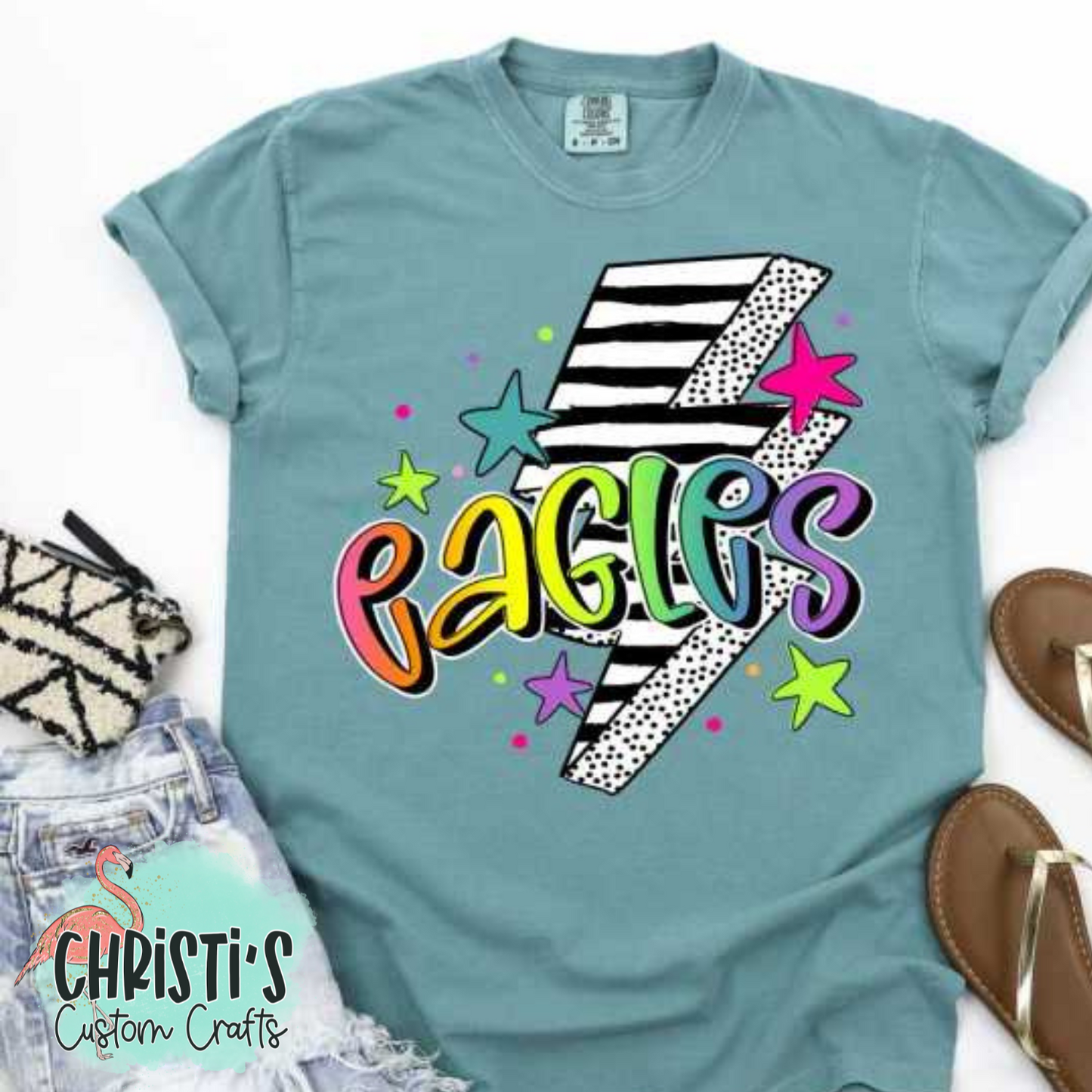 Striped Lightning Bolt Rainbow Mascot Words