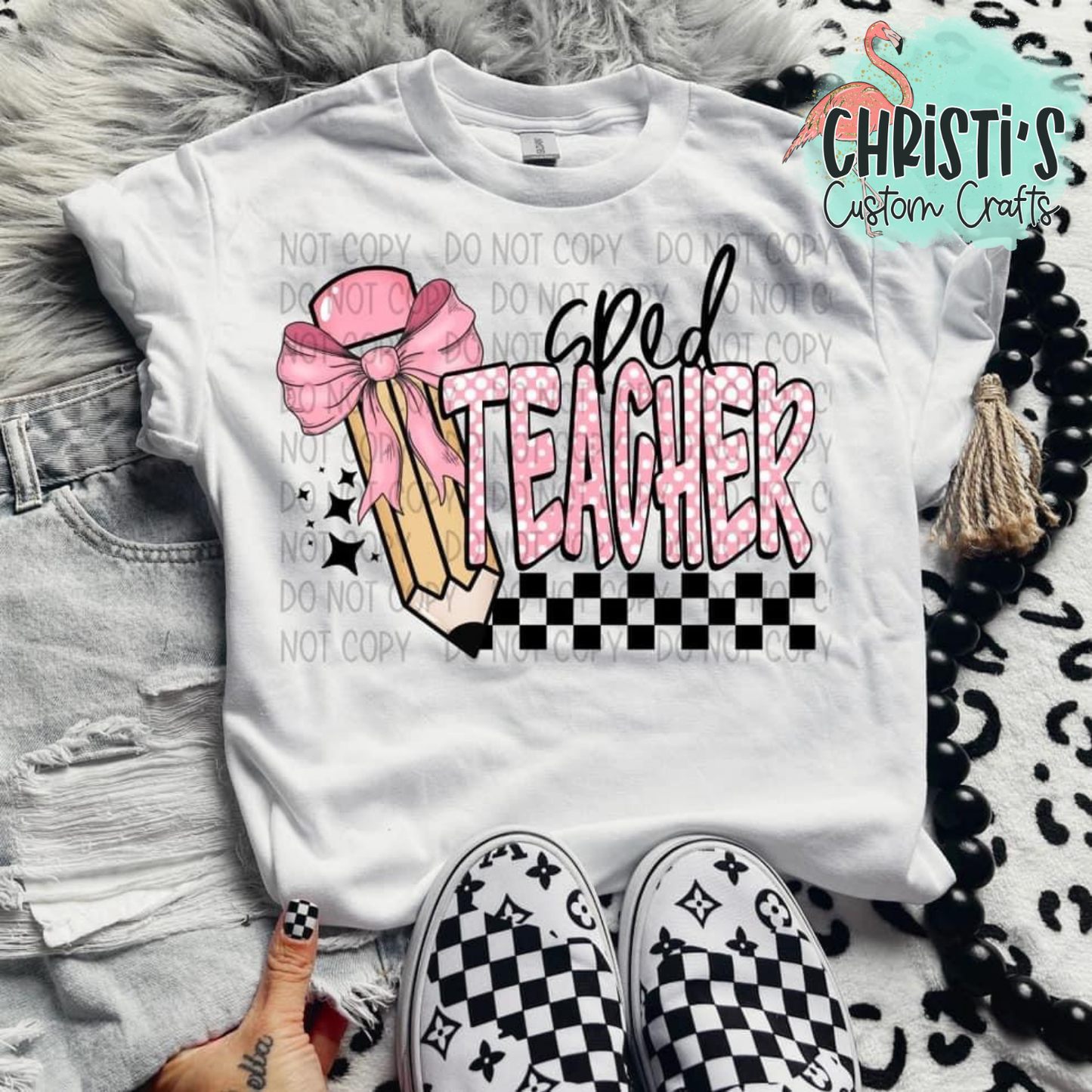 Checkered Pink Bow Pencil Grade Level Teachers