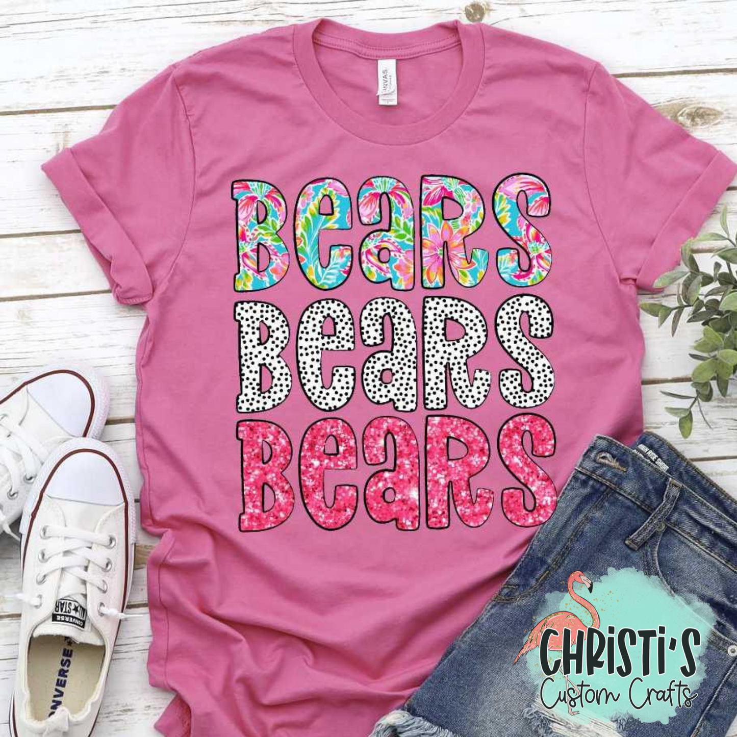 Triple Name Flower Dots Pink Glitter Mascot Names