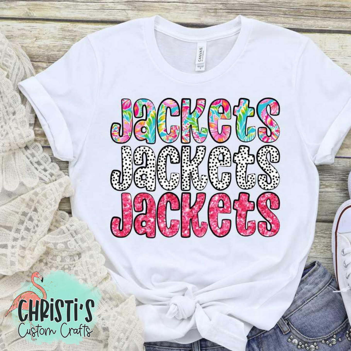 Triple Name Flower Dots Pink Glitter Mascot Names