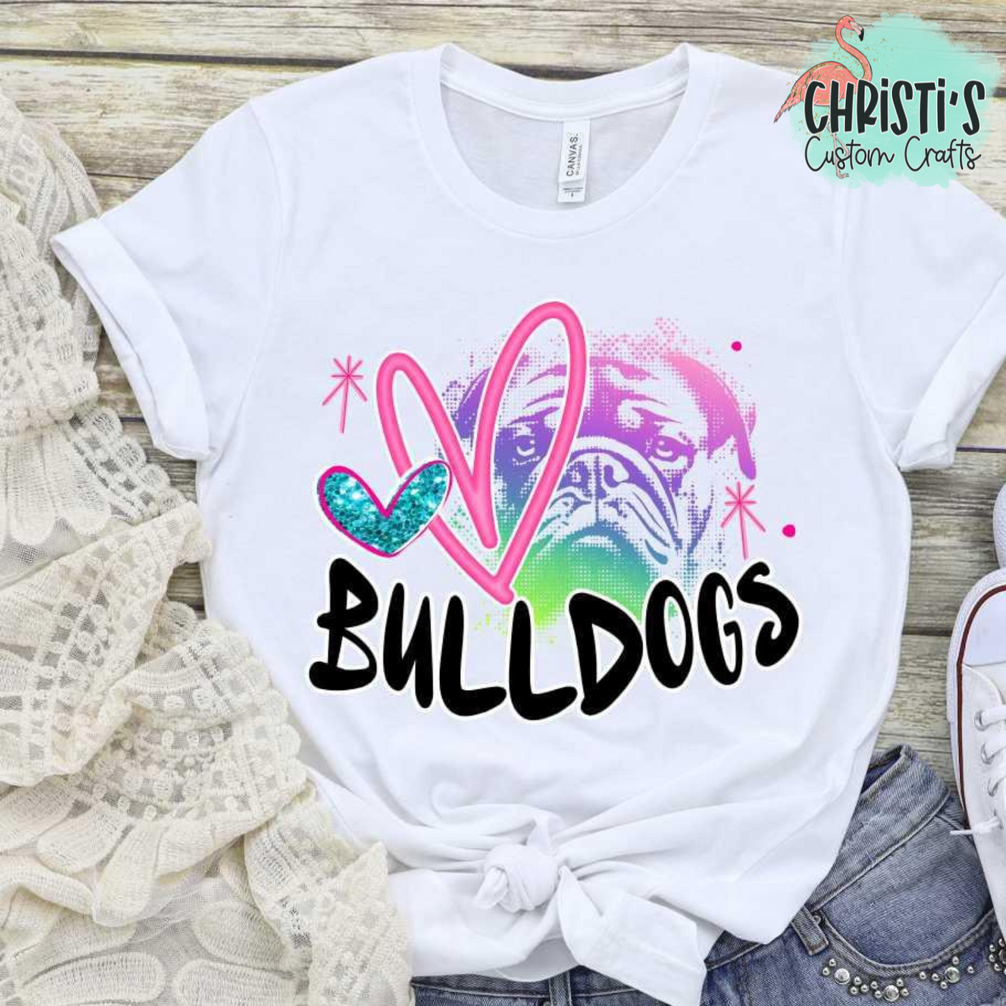 Rainbow Dot Mascot with Black Mascot Name & Pink Heart