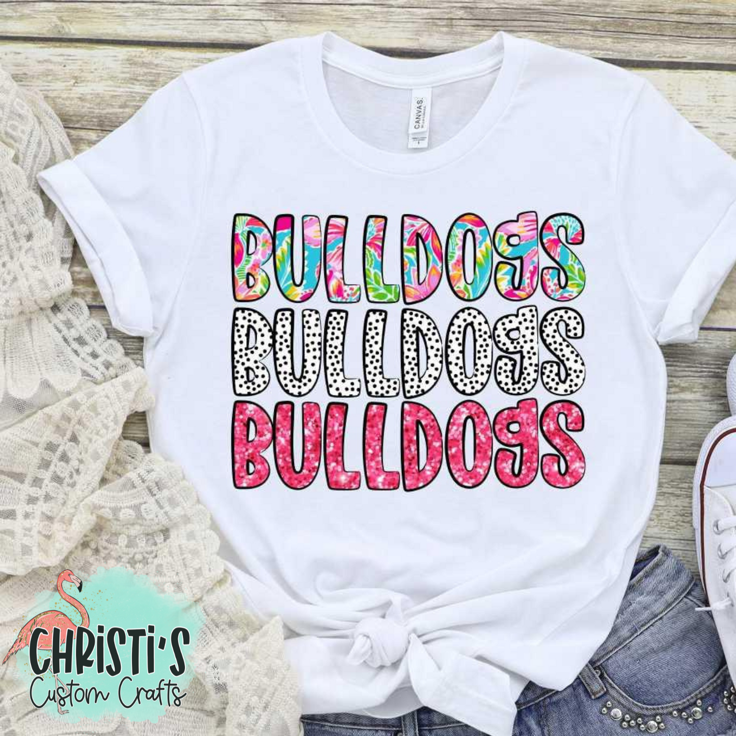 Triple Name Flower Dots Pink Glitter Mascot Names