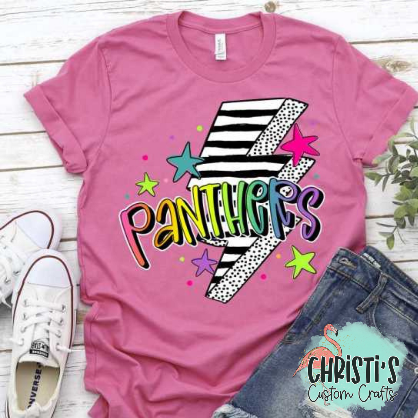 Striped Lightning Bolt Rainbow Mascot Words