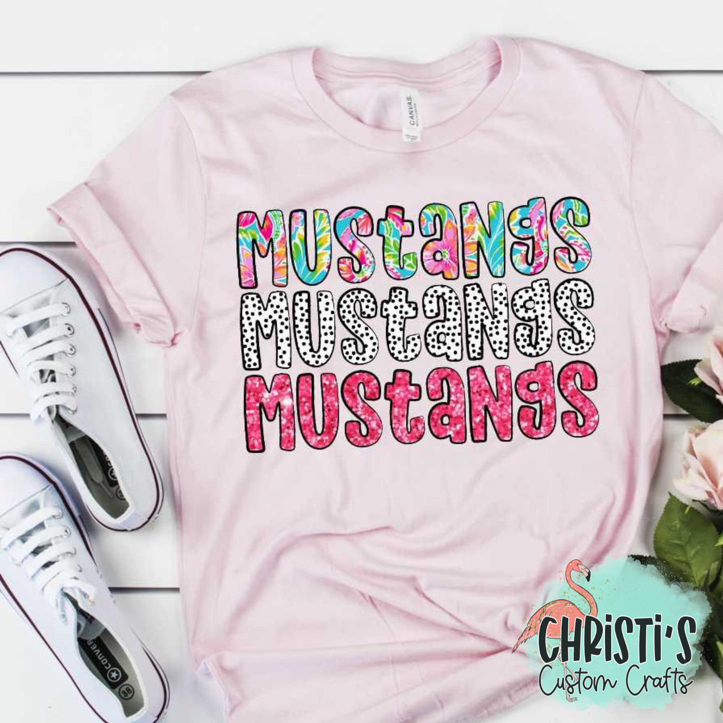 Triple Name Flower Dots Pink Glitter Mascot Names