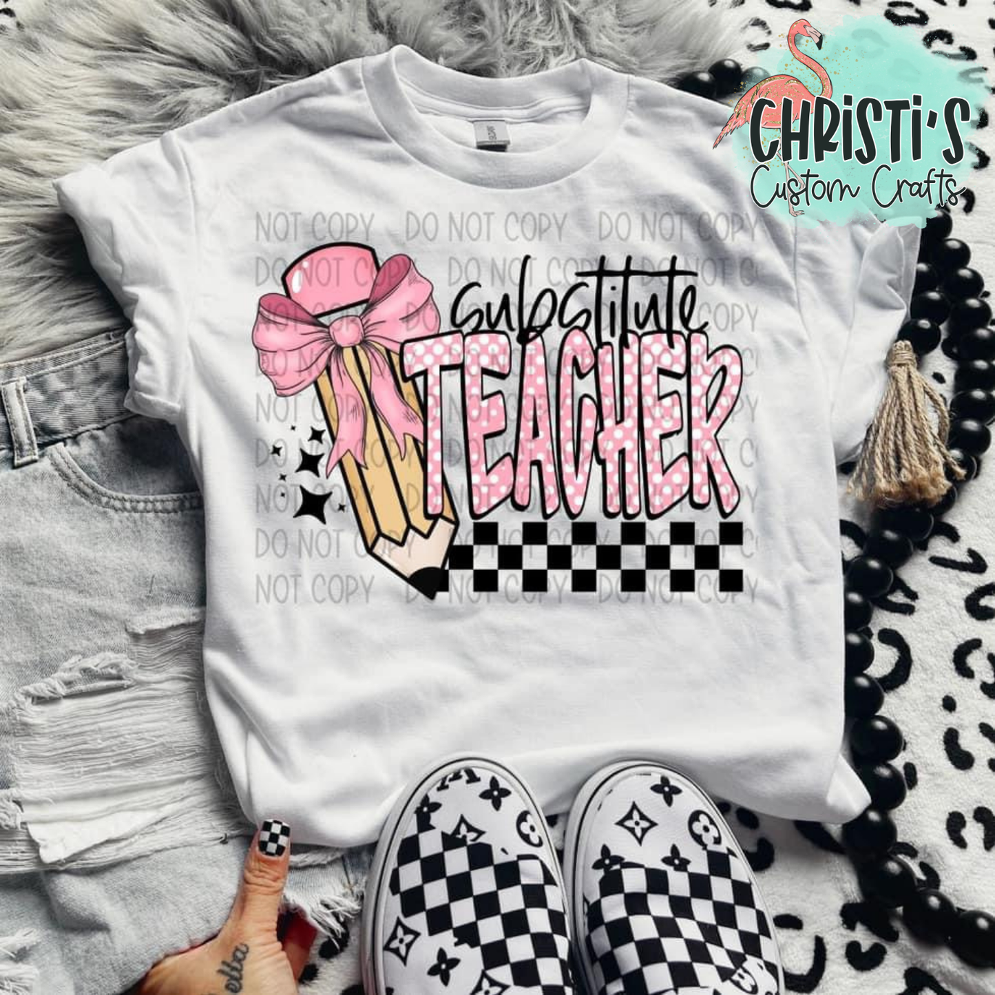 Checkered Pink Bow Pencil Grade Level Teachers