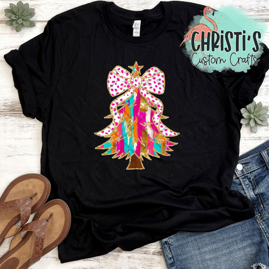 Colorful Christmas tree with Red Glitter Look Bow