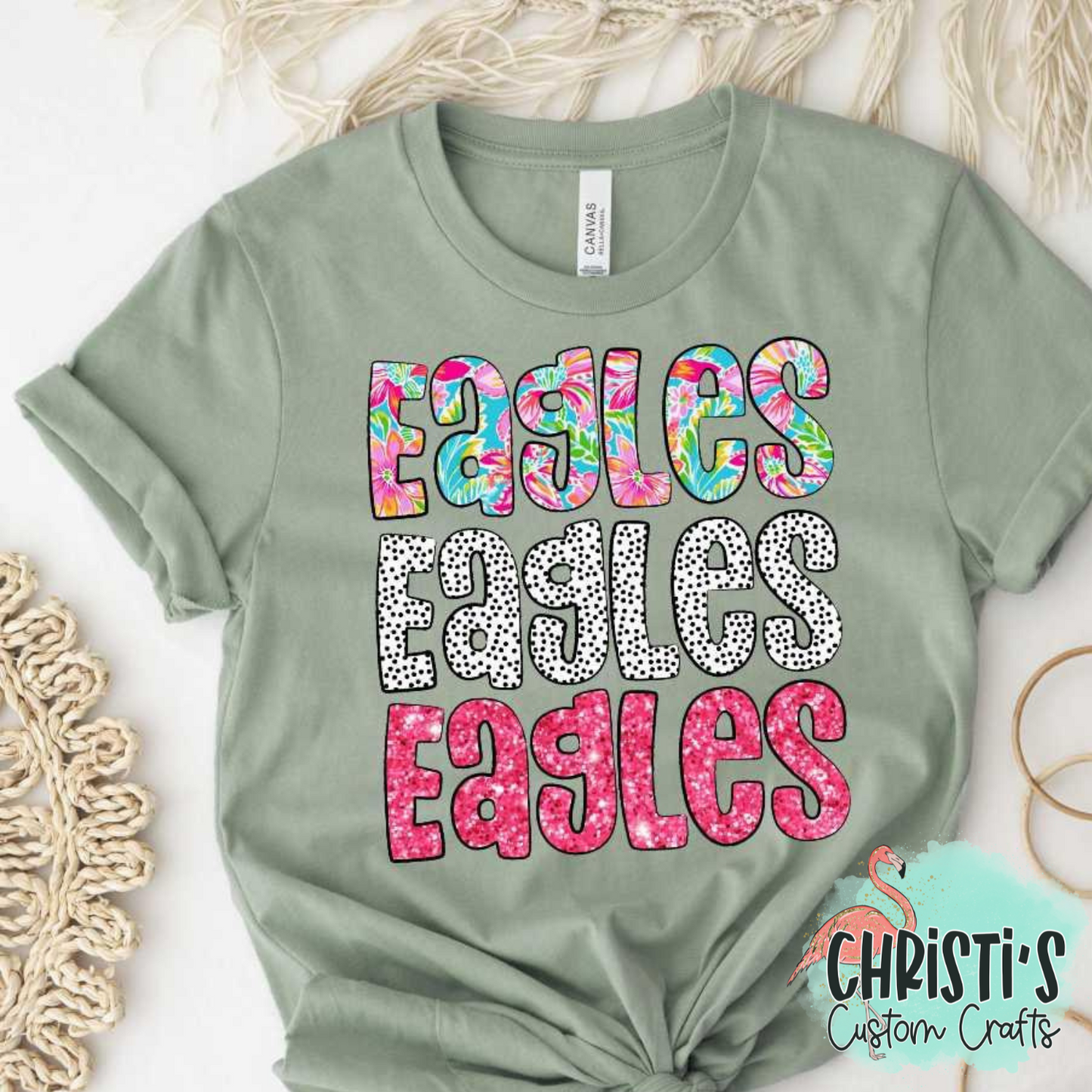 Triple Name Flower Dots Pink Glitter Mascot Names