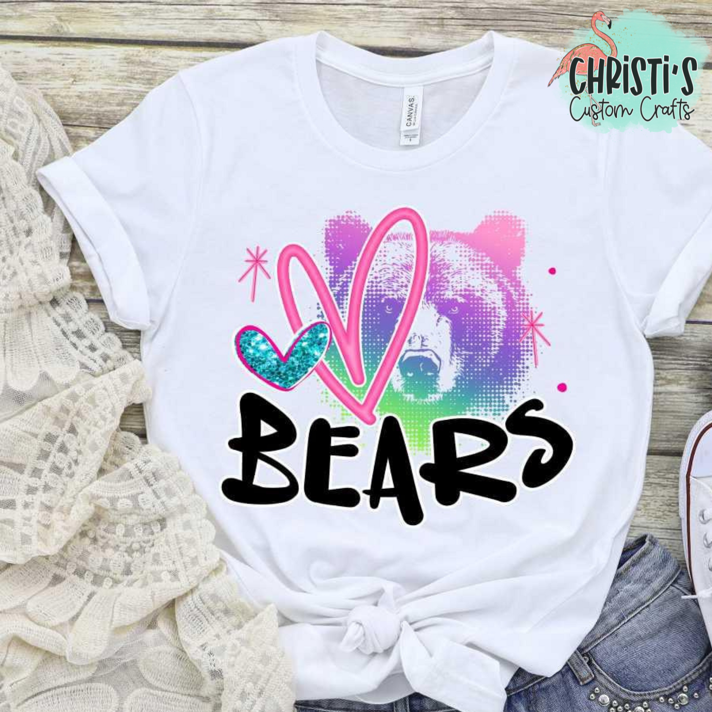 Rainbow Dot Mascot with Black Mascot Name & Pink Heart