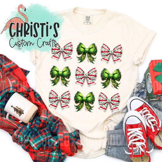Bows Green and Red/White Striped