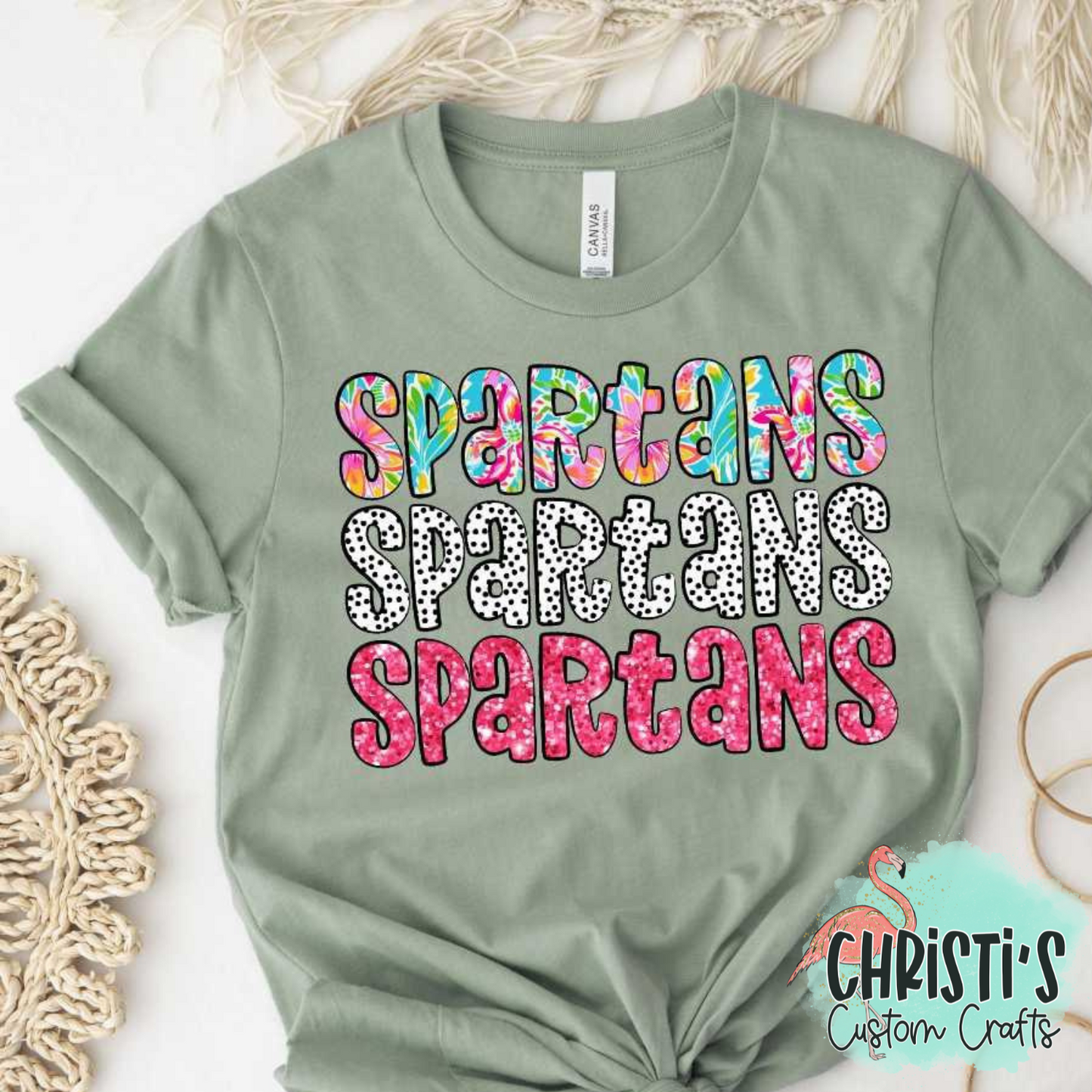 Triple Name Flower Dots Pink Glitter Mascot Names