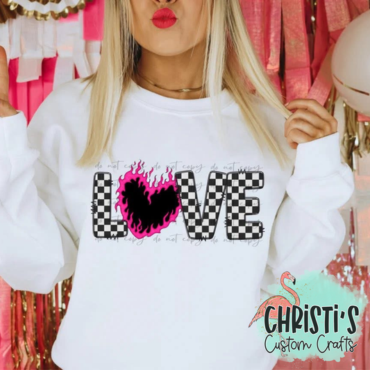 Checkered Love with flamin Heart