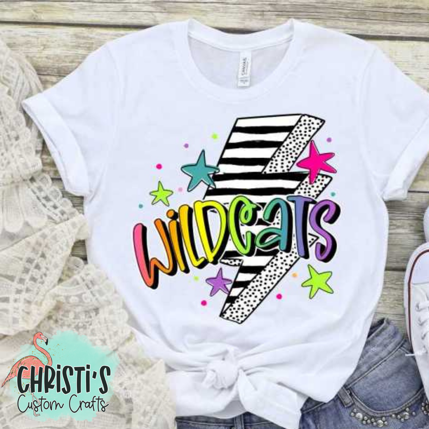 Striped Lightning Bolt Rainbow Mascot Words