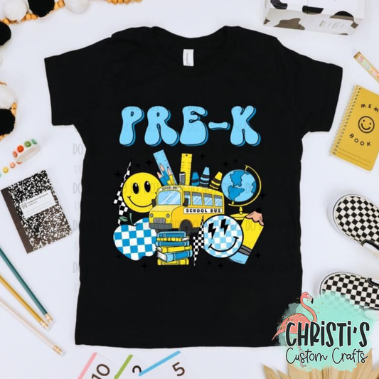 Blue and Yellow School Bus Checkered Back to school